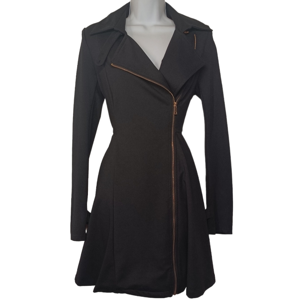 XCLUSIVE FASHION Black Moto Style Long Sleeve Zipper Front Dress Small